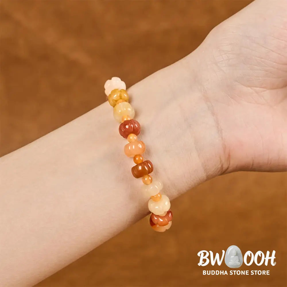 Buddha Stones Golden Silk Jade Pumpkin Beads Wealth Luck Bracelet - BWOOOH - Golden Silk Jade(Wrist Circumference: