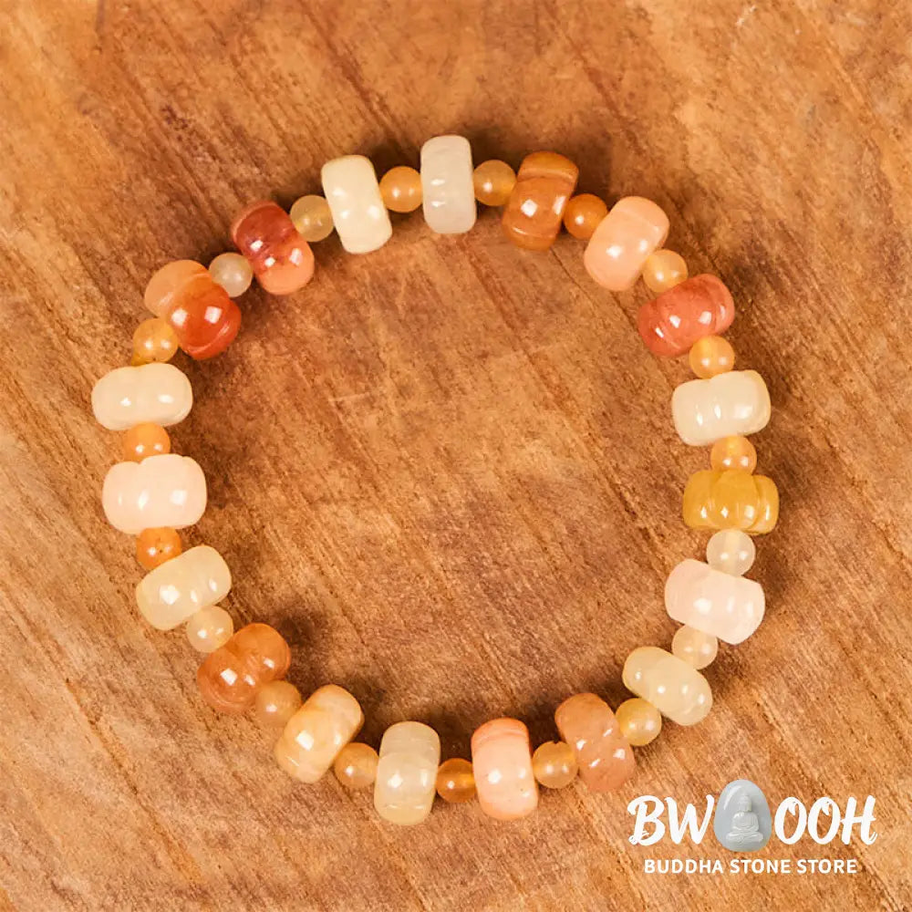 Buddha Stones Golden Silk Jade Pumpkin Beads Wealth Luck Bracelet - BWOOOH - Golden Silk Jade(Wrist Circumference: