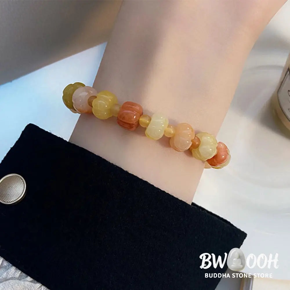 Buddha Stones Golden Silk Jade Pumpkin Beads Wealth Luck Bracelet - BWOOOH - Golden Silk Jade(Wrist Circumference: