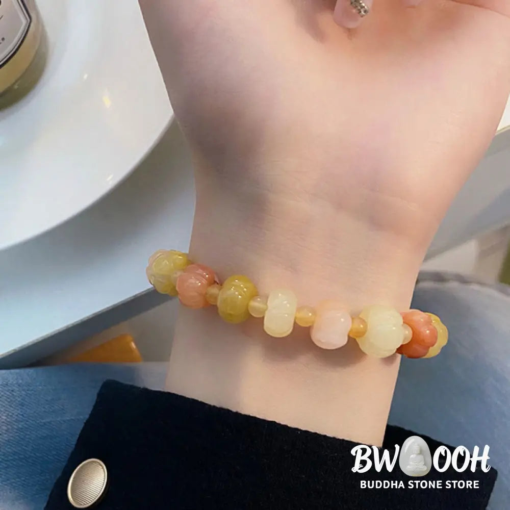 Buddha Stones Golden Silk Jade Pumpkin Beads Wealth Luck Bracelet - BWOOOH - Golden Silk Jade(Wrist Circumference: