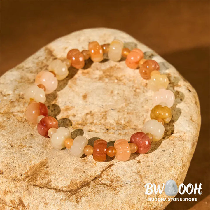 Buddha Stones Golden Silk Jade Pumpkin Beads Wealth Luck Bracelet - BWOOOH - Golden Silk Jade(Wrist Circumference: