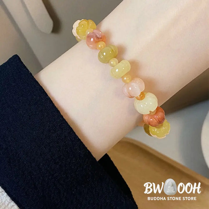 Buddha Stones Golden Silk Jade Pumpkin Beads Wealth Luck Bracelet - BWOOOH - Golden Silk Jade(Wrist Circumference: