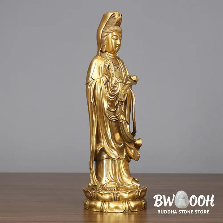 BWOOOH copper Kwan Yin statue - Golden Standing Kwan Yin Avalokites