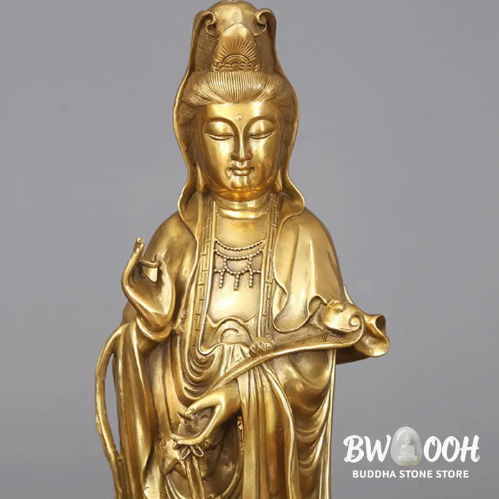 BWOOOH copper Kwan Yin statue - Golden Standing Kwan Yin Avalokites