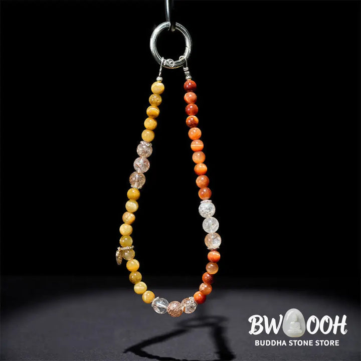 Buddha Stones Golden Tiger Eye Red Tiger Eye Heart Charm Strength Key Chain Phone Hanging Decoration - Tiger