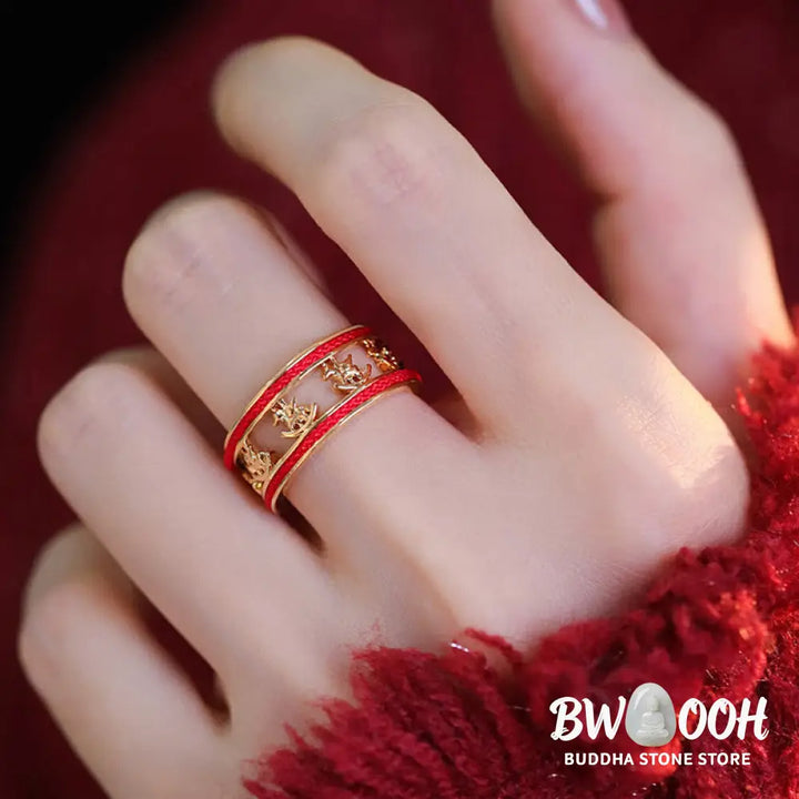 Buddha Stones Golden Year Of The Horse Luck Blessing Copper Opening Ring - Copper Horse(Inner Diameter:17mm) - Ring