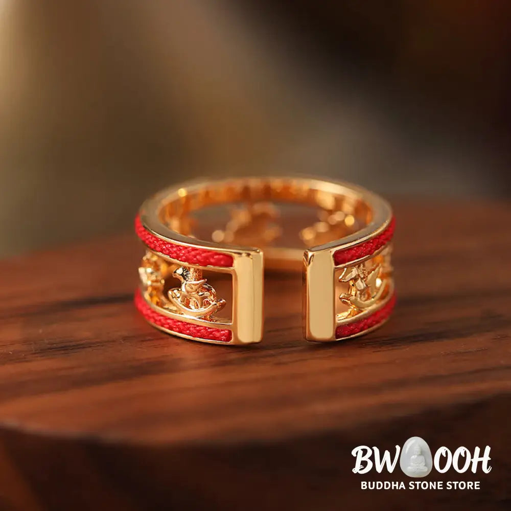 Buddha Stones Golden Year Of The Horse Luck Blessing Copper Opening Ring - Copper Horse(Inner Diameter:17mm) - Ring