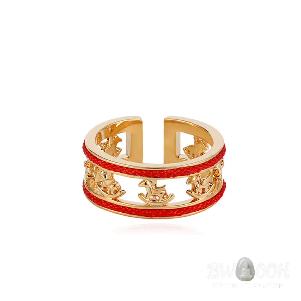 Buddha Stones Golden Year Of The Horse Luck Blessing Copper Opening Ring - Copper Horse(Inner Diameter:17mm) - Ring