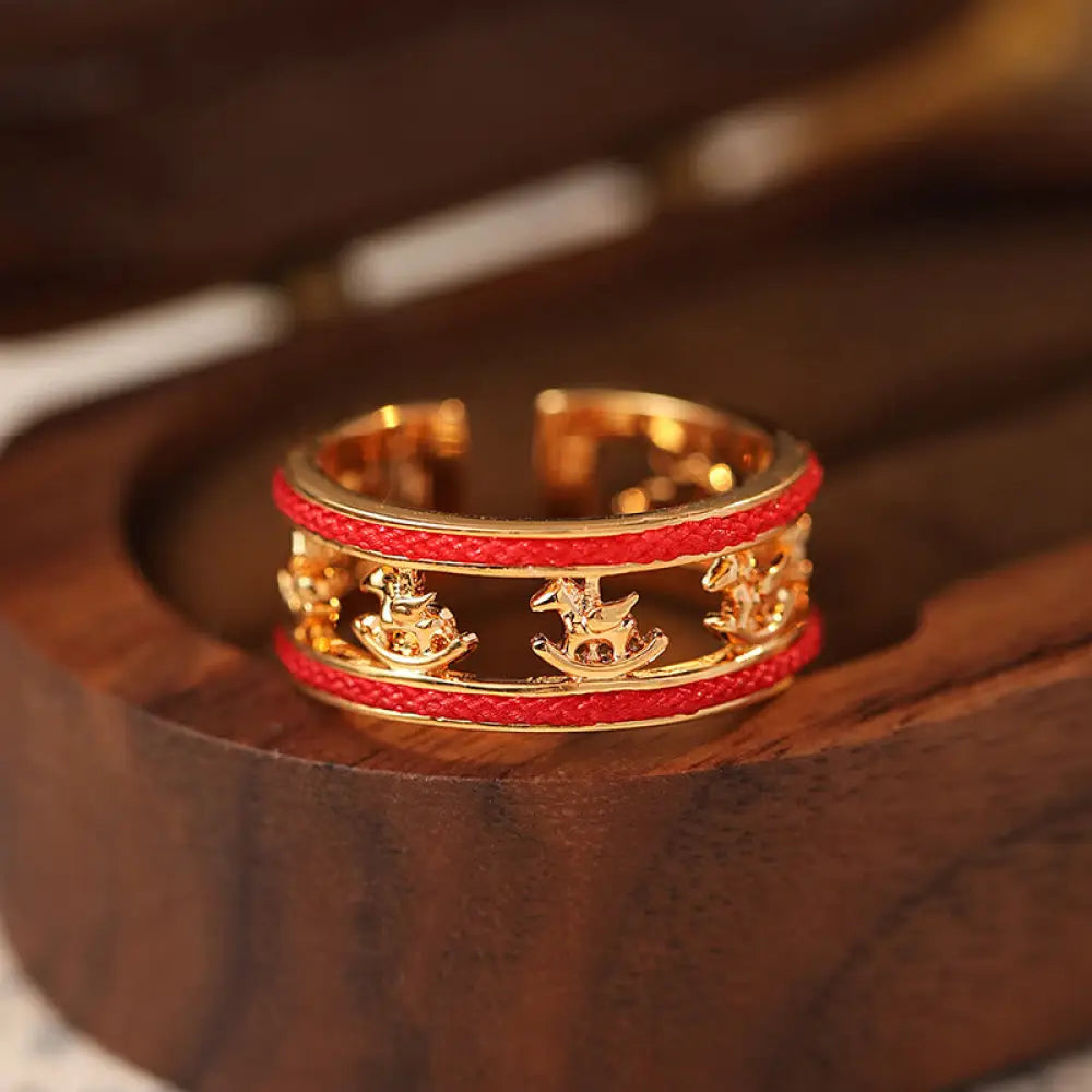 BWOOOH Golden Year Of The Horse Luck Blessing Copper Opening Ring — Copper spiritual jewelry for spiritual healing and min...