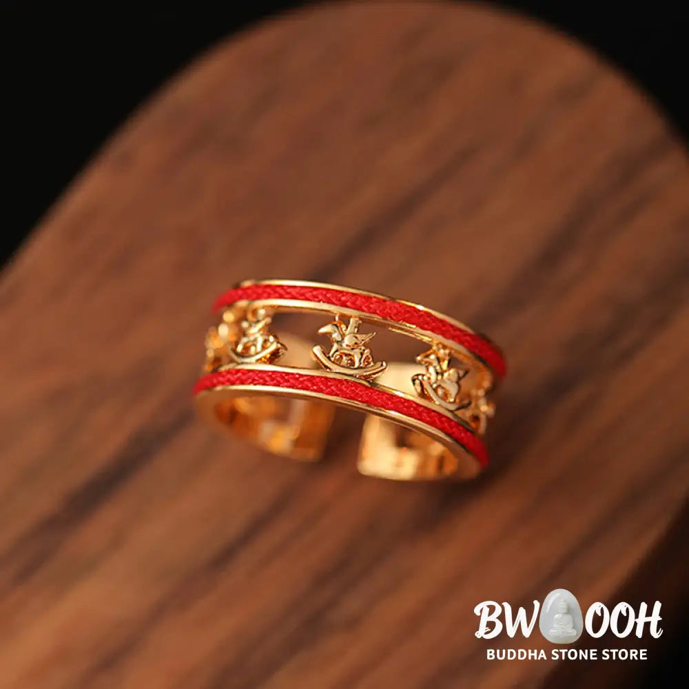 Buddha Stones Golden Year Of The Horse Luck Blessing Copper Opening Ring - Copper Horse(Inner Diameter:17mm) - Ring