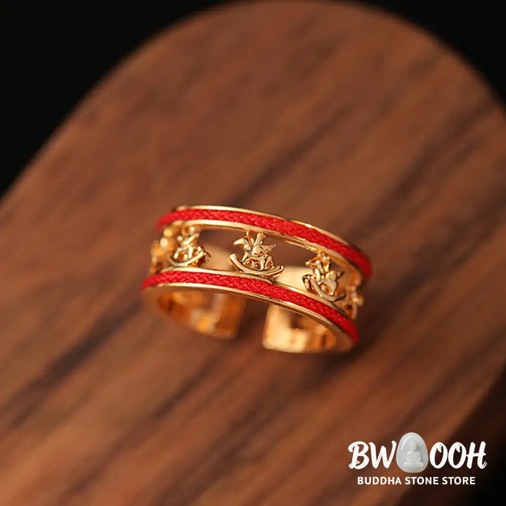 Buddha Stones Golden Year Of The Horse Luck Blessing Copper Opening Ring - Copper Horse(Inner Diameter:17mm) - Ring