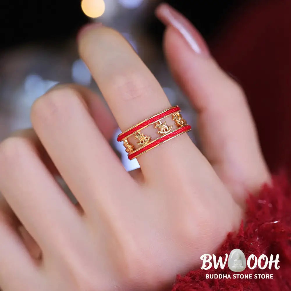 Buddha Stones Golden Year Of The Horse Luck Blessing Copper Opening Ring - Copper Horse(Inner Diameter:17mm) - Ring