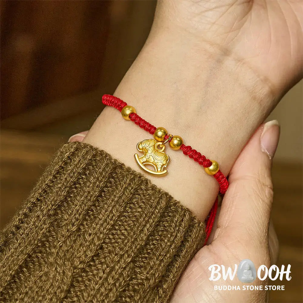 Buddha Stones Golden Year Of The Horse Red String Copper Strength Braided Bracelet - Bracelet