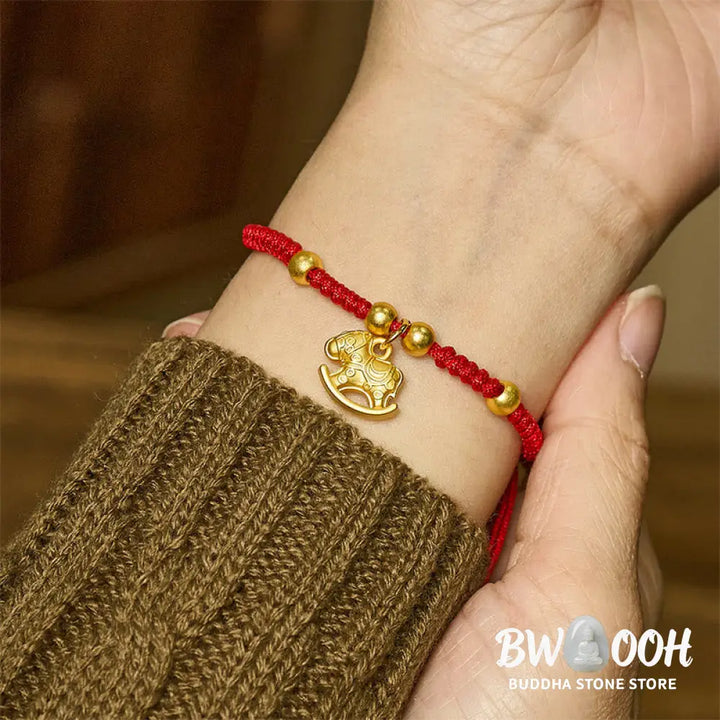 Buddha Stones Golden Year Of The Horse Red String Copper Strength Braided Bracelet - Bracelet