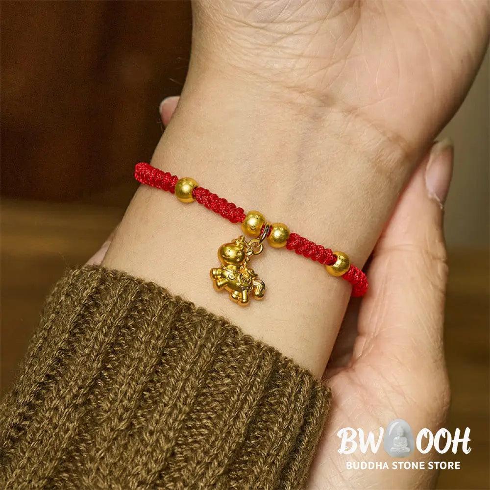 Buddha Stones Golden Year Of The Horse Red String Copper Strength Braided Bracelet - Bracelet
