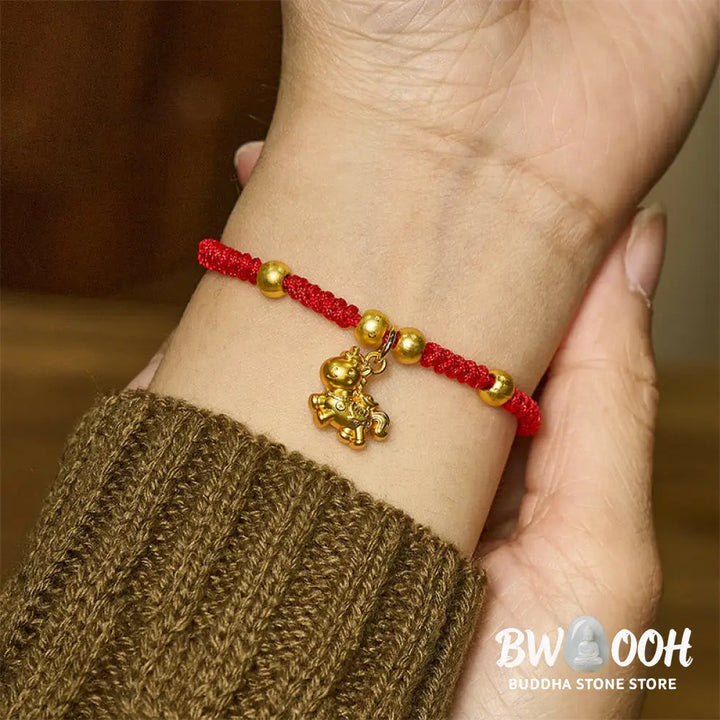 Buddha Stones Golden Year Of The Horse Red String Copper Strength Braided Bracelet - Bracelet