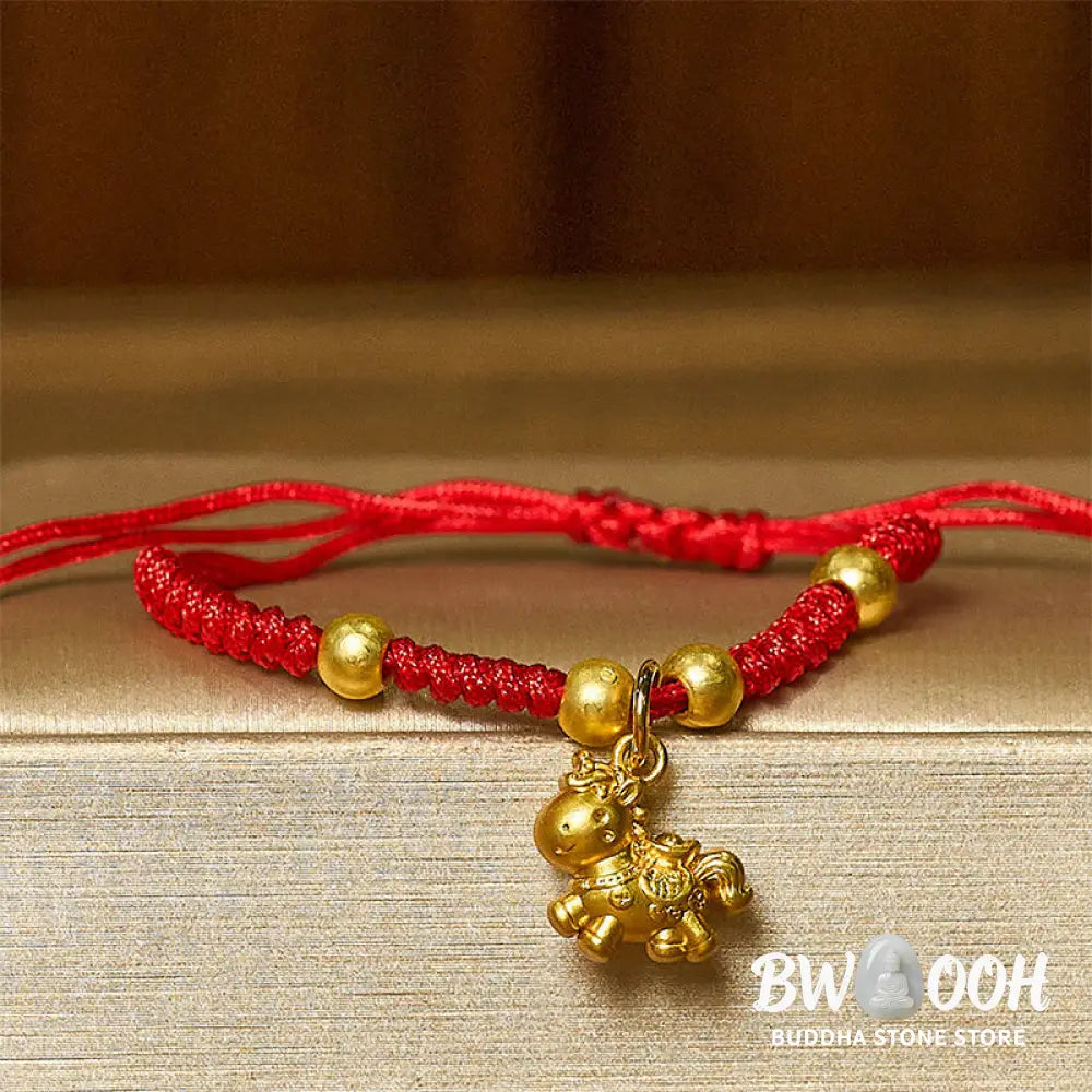 Buddha Stones Golden Year Of The Horse Red String Copper Strength Braided Bracelet - Bracelet