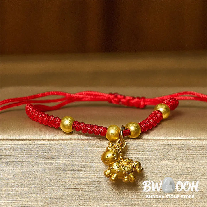 Buddha Stones Golden Year Of The Horse Red String Copper Strength Braided Bracelet - Bracelet