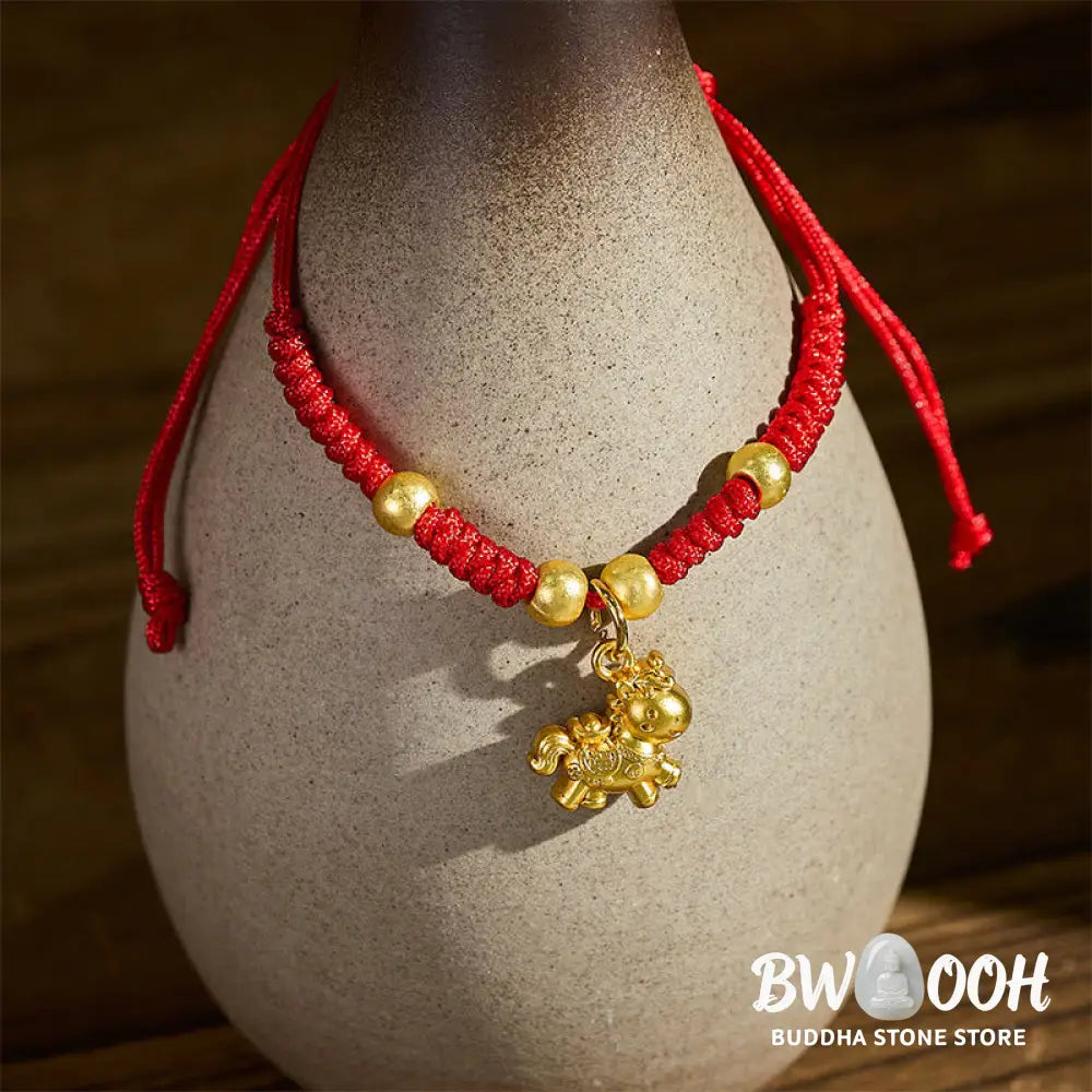 Buddha Stones Golden Year Of The Horse Red String Copper Strength Braided Bracelet - Bracelet