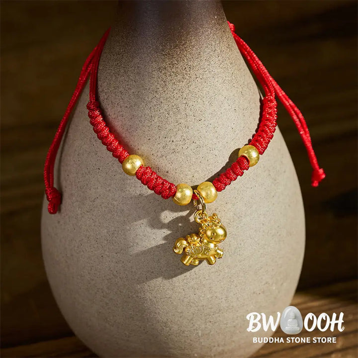 Buddha Stones Golden Year Of The Horse Red String Copper Strength Braided Bracelet - Bracelet