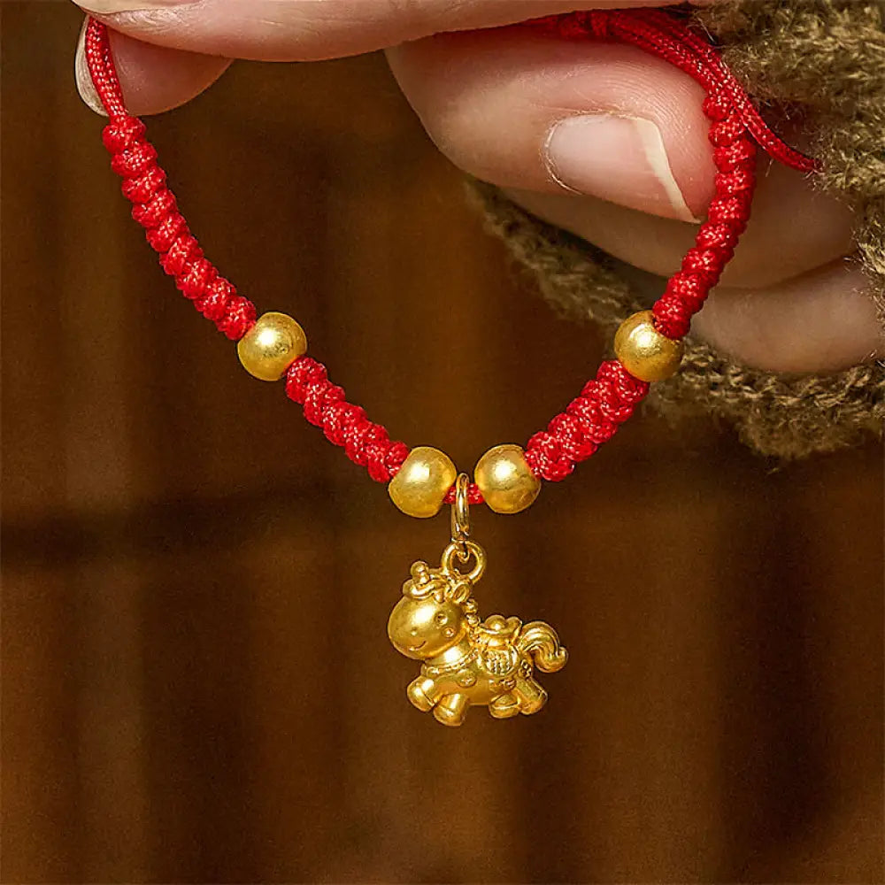 Buddha Stones Golden Year Of The Horse Red String Copper Strength Braided Bracelet - Horse(Wrist Circumference: 10-18
