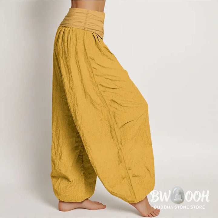 Buddha Stones Goldenrod Women’s Pure Cotton Elastic Waist Harem Pants - Women’s Harem Pants