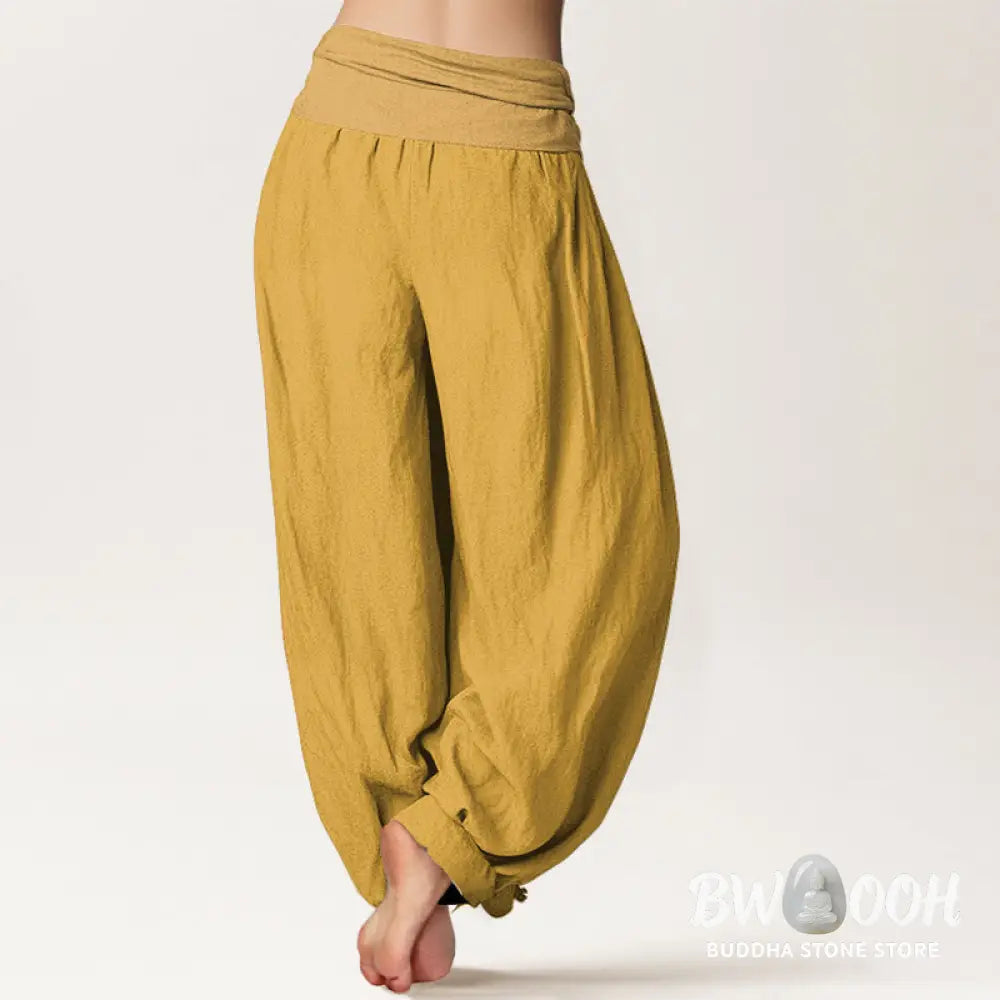 Buddha Stones Goldenrod Women’s Pure Cotton Elastic Waist Harem Pants - Women’s Harem Pants