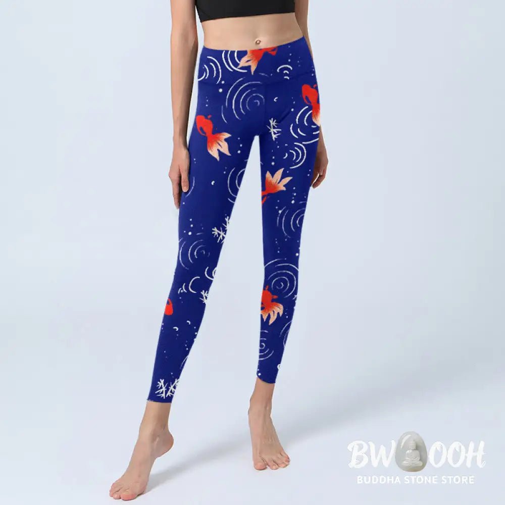 BWOOOH printed yoga leggings - Goldfish Water Ripples Pattern Print Gym