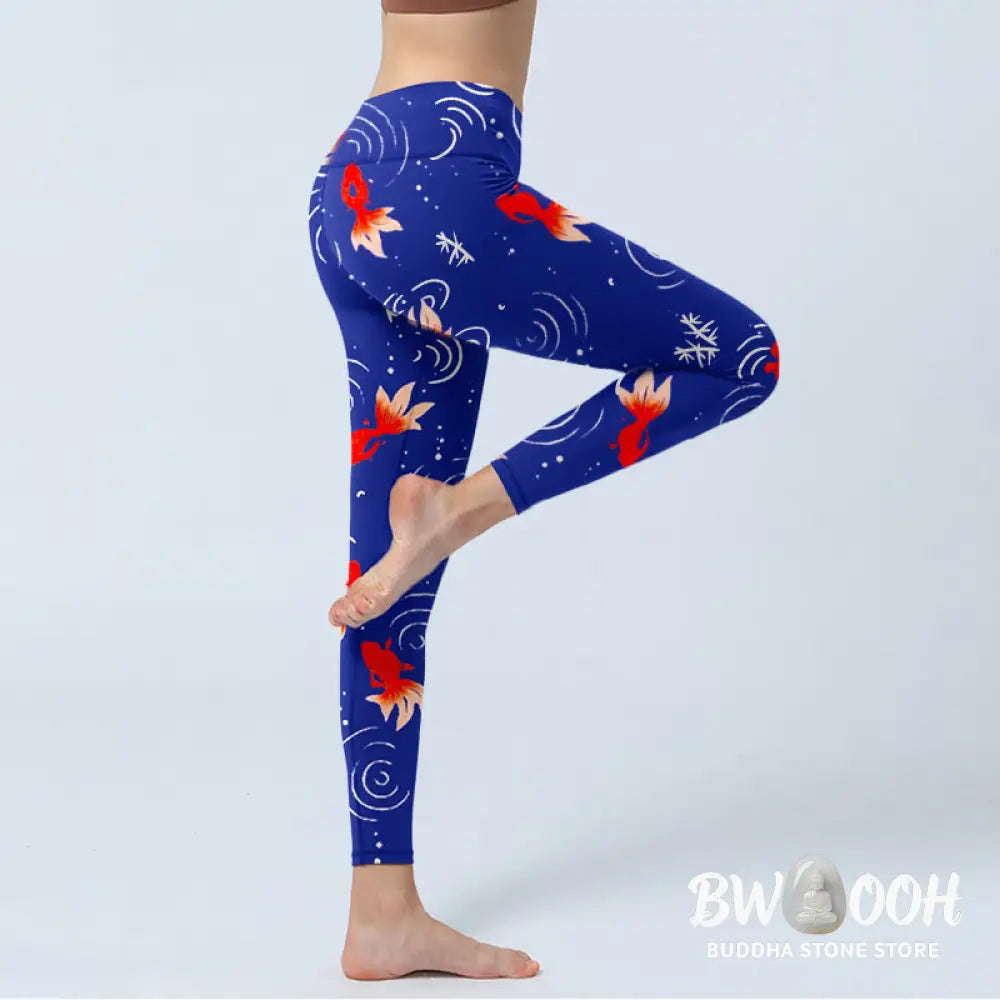 BWOOOH printed yoga leggings - Goldfish Water Ripples Pattern Print Gym