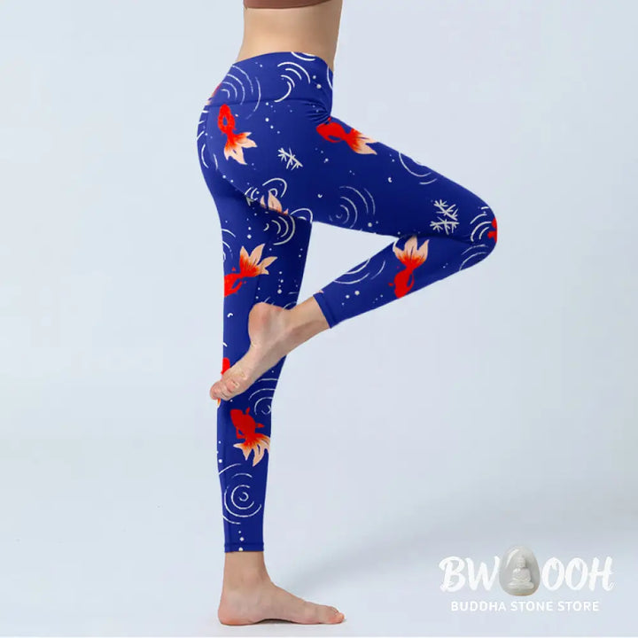 BWOOOH printed yoga leggings - Goldfish Water Ripples Pattern Print Gym