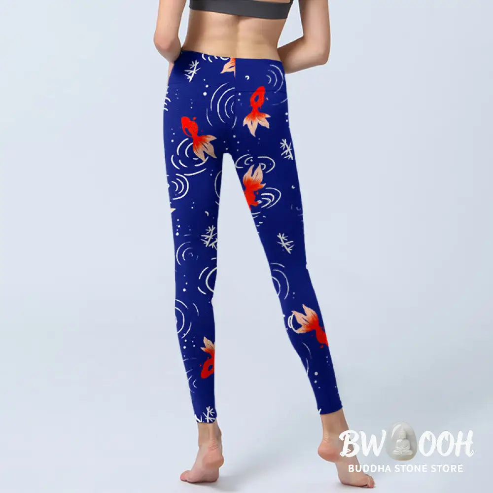 BWOOOH printed yoga leggings - Goldfish Water Ripples Pattern Print Gym