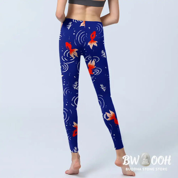 BWOOOH printed yoga leggings - Goldfish Water Ripples Pattern Print Gym