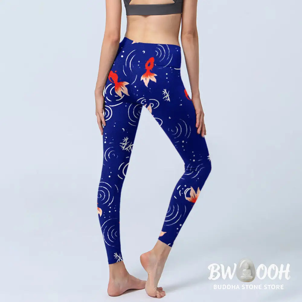 BWOOOH printed yoga leggings - Goldfish Water Ripples Pattern Print Gym