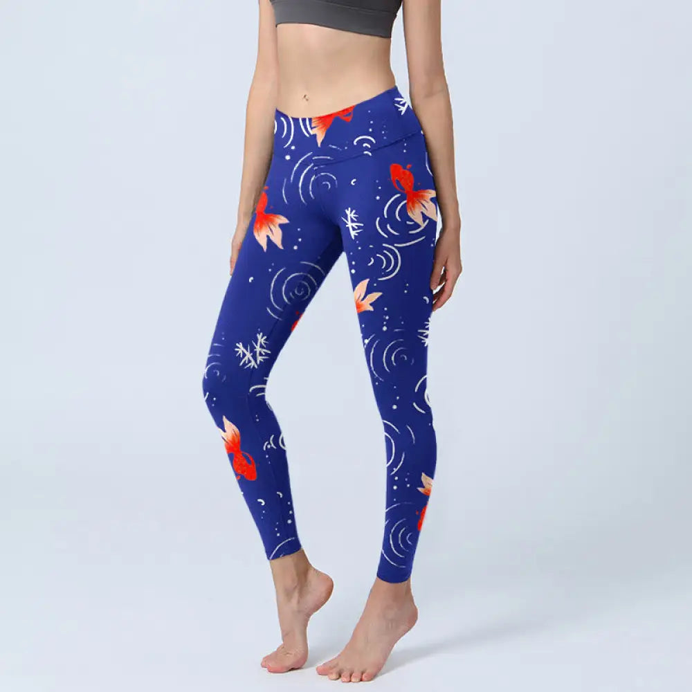 BWOOOH printed yoga leggings - Goldfish Water Ripples Pattern Print Gym