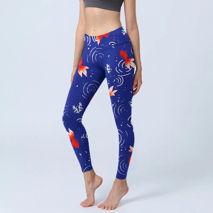BWOOOH printed yoga leggings - Goldfish Water Ripples Pattern Print Gym