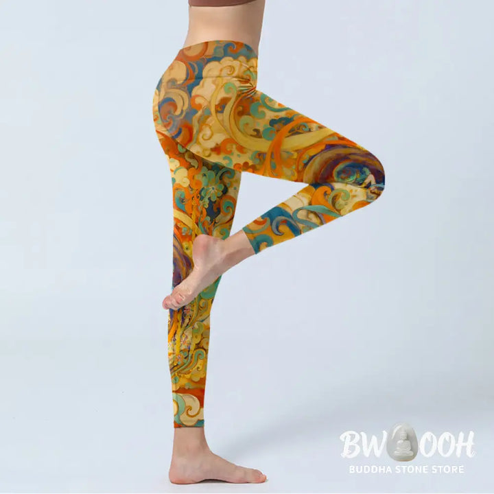 BWOOOH printed yoga leggings - Gorgeous Fairy Cloud Pattern Print Gym L