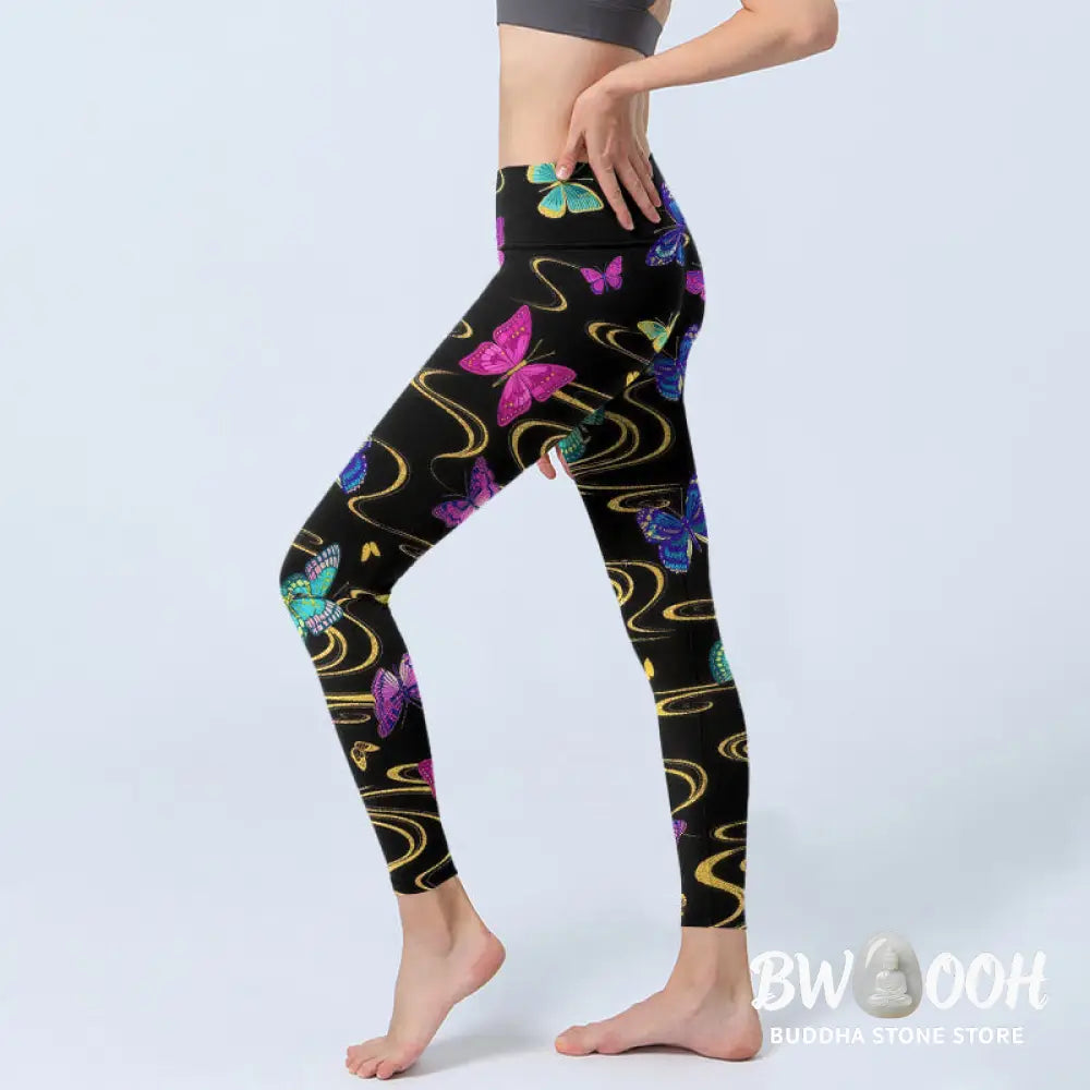 Buddha Stones Gorgeous High Contrast Butterfly Pattern Print Gym Leggings Women&