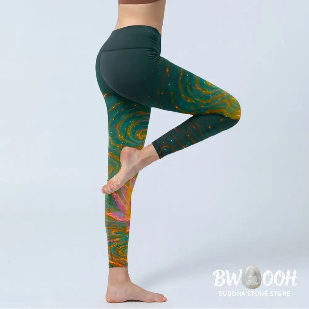 BWOOOH lotus print yoga leggings - Gorgeous Lotus Water Ripples Pattern Pri