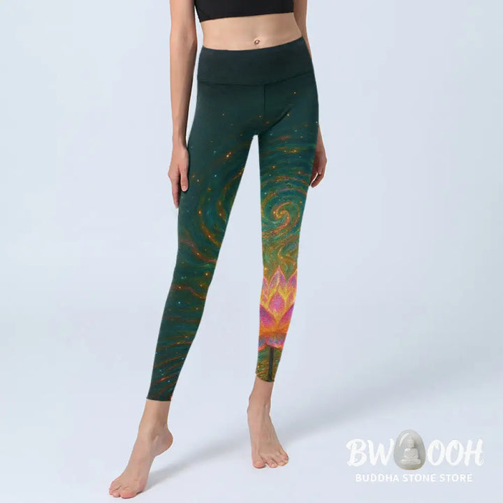 BWOOOH lotus print yoga leggings - Gorgeous Lotus Water Ripples Pattern Pri