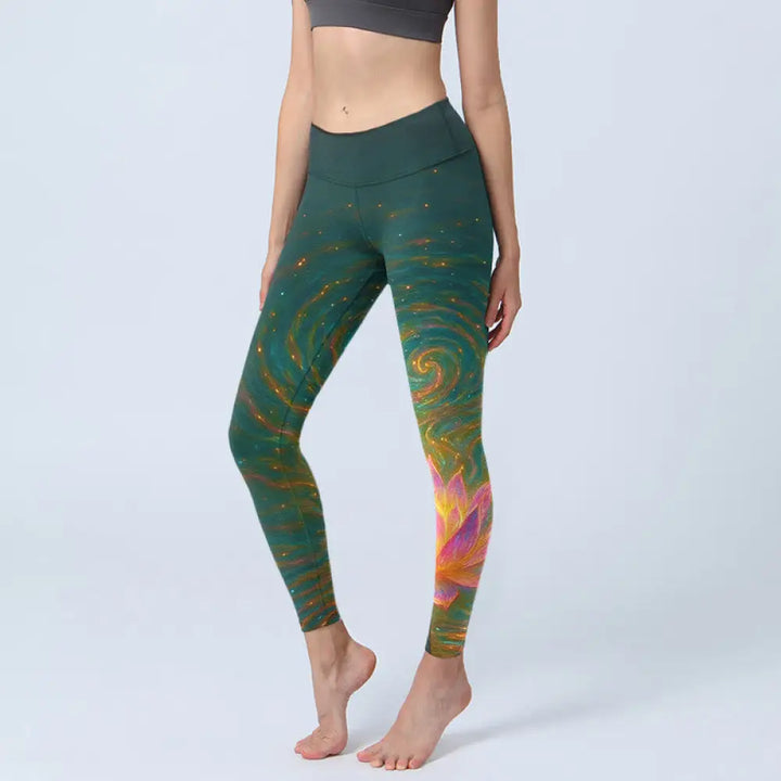 BWOOOH lotus print yoga leggings - Gorgeous Lotus Water Ripples Pattern Pri