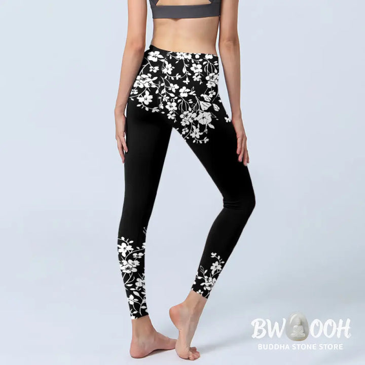 Buddha Stones Gorgeous Minimalist Style Flower Pattern Print Gym Leggings Women&