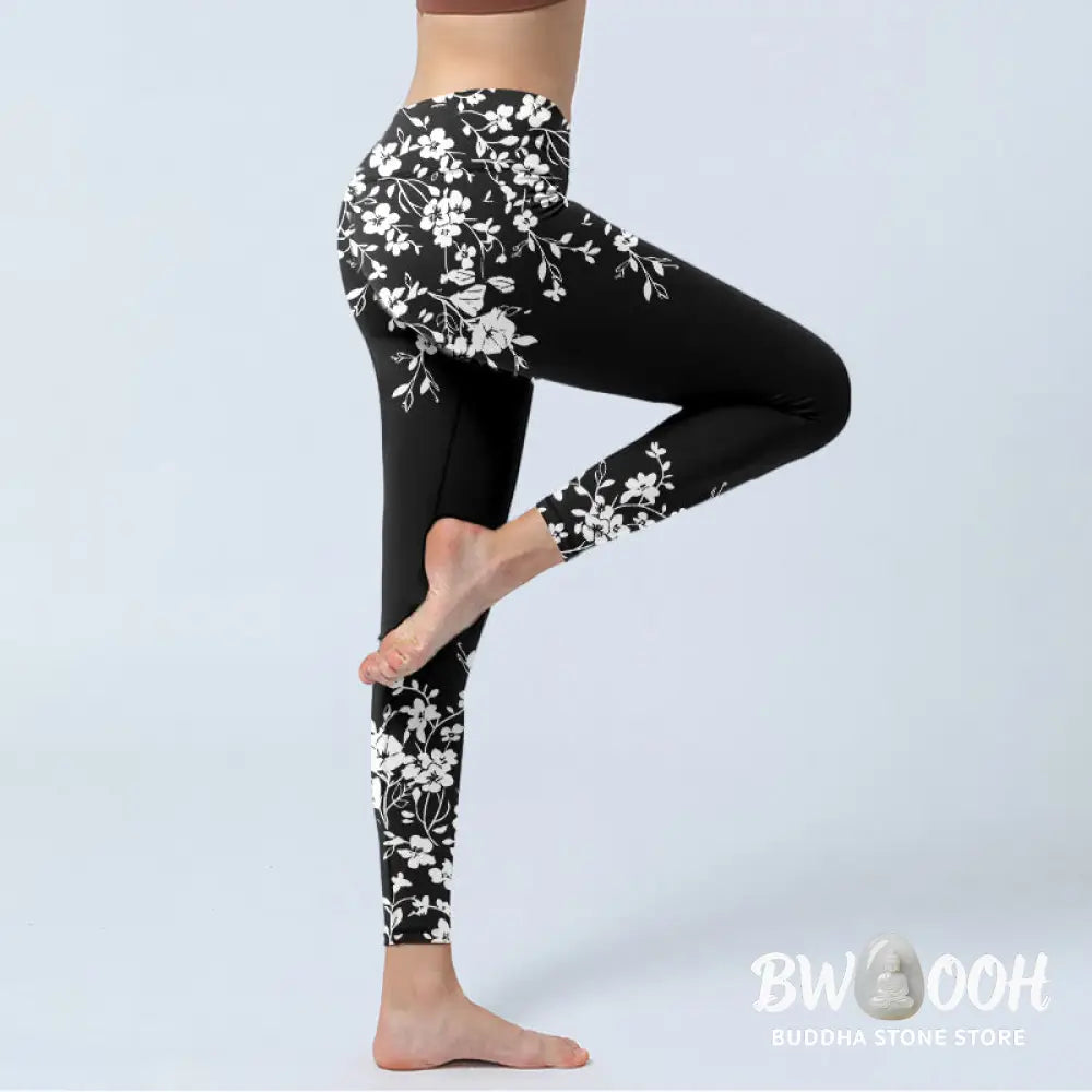 Buddha Stones Gorgeous Minimalist Style Flower Pattern Print Gym Leggings Women&
