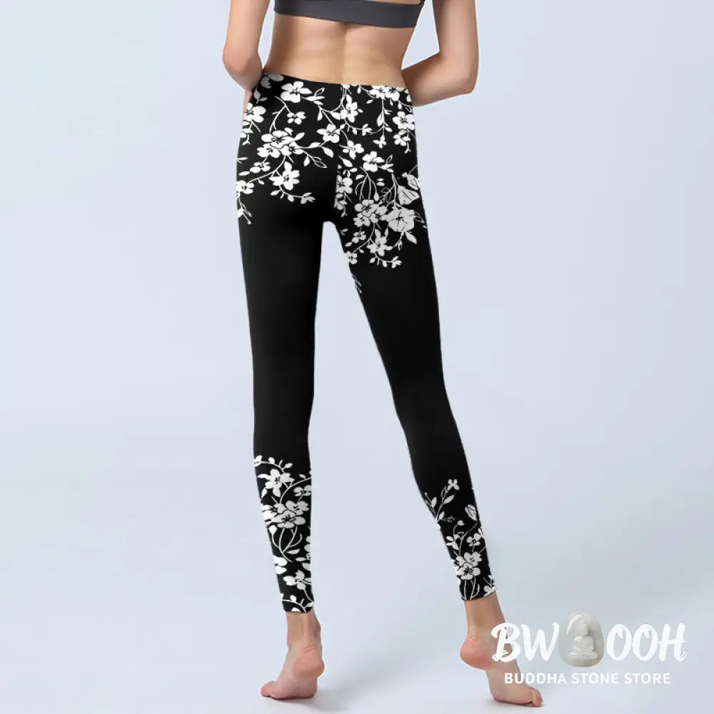 Buddha Stones Gorgeous Minimalist Style Flower Pattern Print Gym Leggings Women&
