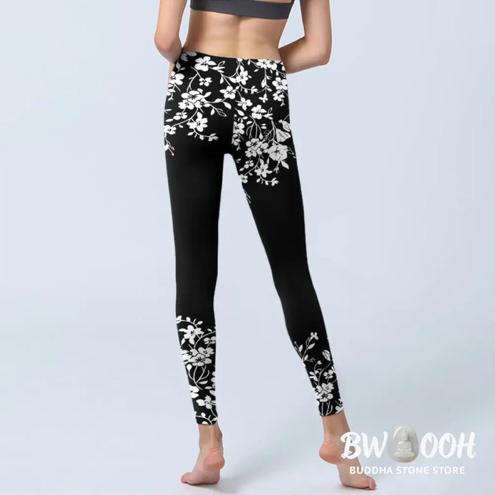 Buddha Stones Gorgeous Minimalist Style Flower Pattern Print Gym Leggings Women&