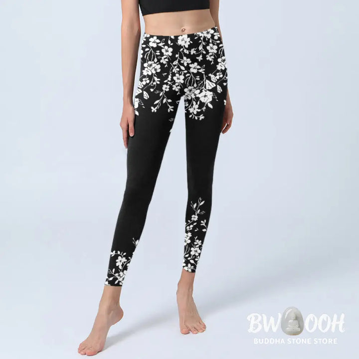 Buddha Stones Gorgeous Minimalist Style Flower Pattern Print Gym Leggings Women&