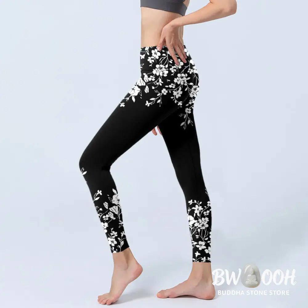 Buddha Stones Gorgeous Minimalist Style Flower Pattern Print Gym Leggings Women&