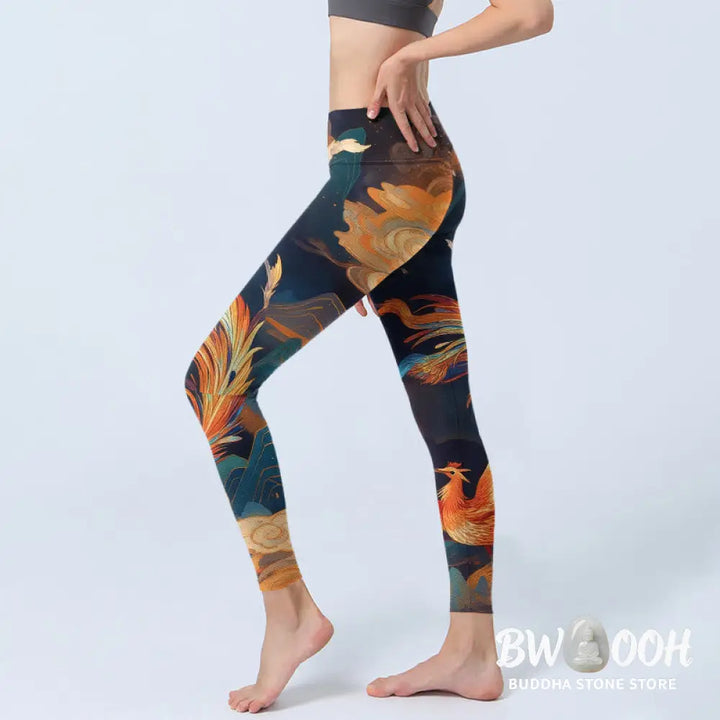 BWOOOH printed yoga leggings - Gorgeous Phoenix Cloud Mountain Pattern 
