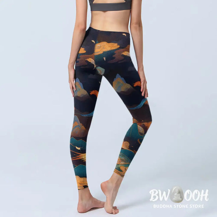 BWOOOH printed yoga leggings - Gorgeous Phoenix Cloud Mountain Pattern 
