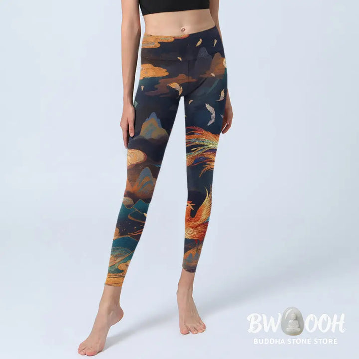 BWOOOH printed yoga leggings - Gorgeous Phoenix Cloud Mountain Pattern 