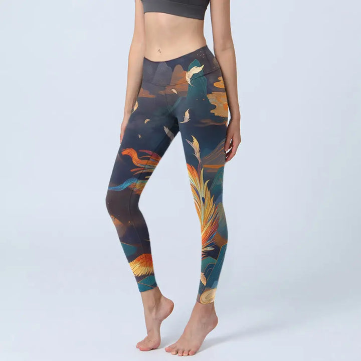 BWOOOH printed yoga leggings - Gorgeous Phoenix Cloud Mountain Pattern 